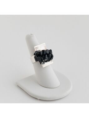 Vintage Modernist Sterling Silver Black Onyx Stone Chip Ring Handmade 925 Size 6